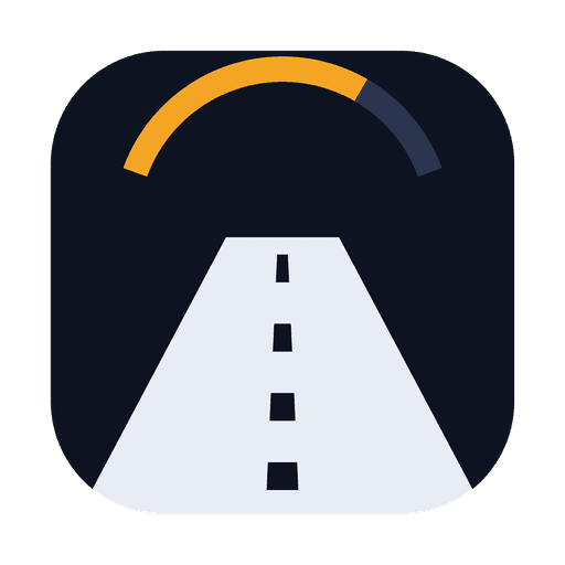 Tokenrunway icon — a pale runway stretching away under an amber gauge arc, on a navy rounded square.