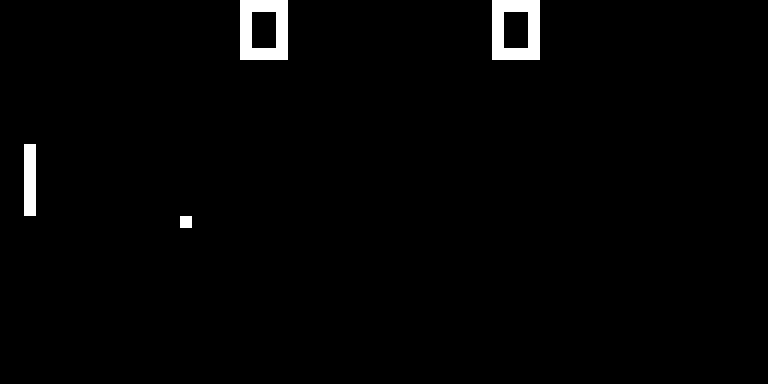 pyChip8SDL emulator window showing the classic Pong ROM running — paddles, ball, and score digits on the 64x32 monochrome display.